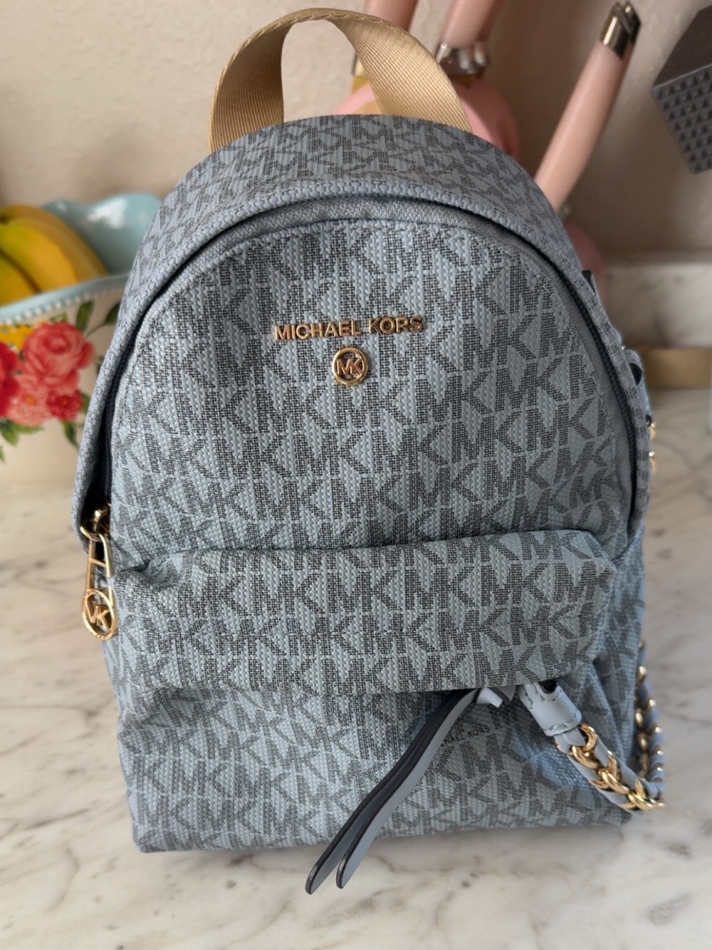 MICHAEL KORS Blue MK Logo Mini Backpack